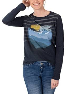 Timezone Damen Printed Longsleeve T-Shirt, Dark Blue Melange, S von Timezone