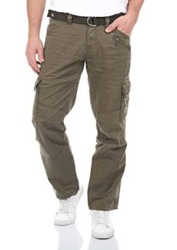 Timezone Herren Cargo Jeans Hose BenitoTZ Loose Fit Cargohose Stoffgürtel 100% Baumwolle Basic Taschen Beige w28 w29 w30 w31 w32 w33 w34 w36 w38 w40, Farbe:Khaki (4137), Größe:29W / 32L von Timezone