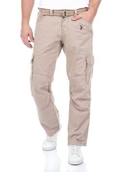 Timezone Herren Cargo Jeans Hose BenitoTZ Loose Fit Cargohose Stoffgürtel 100% Baumwolle Basic Taschen Beige w28 w29 w30 w31 w32 w33 w34 w36 w38 w40, Farbe:Stone Beige (2202), Größe:30W / 30L von Timezone