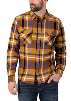 Timezone Herren Flanell Shirt Hemd, Big Ochre Navy Check, L von Timezone