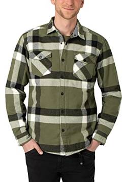 Timezone Herren Padded Flannell Overshirt Hemd, Olive Check, L von Timezone