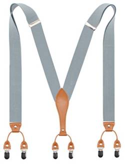 Timiot Herren Straps Breite Leder 6 Metallclips verstellbare Träger Y-Form von Free Hellgrau von Timiot