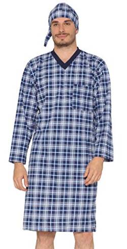 Timone Herren Nachthemd mit Schlafmütze TIDR5001 (Jeans Kariert-2 (Langarm), L) von Timone