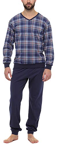 Timone Herren Schlafanzug Lang mit Bündchen aus Baumwolle Nightwear Set TI30-107 (Kariert7 Marine, XL) von Timone