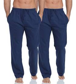 Timone Herren Schlafanzugshose Leichte Pyjamahose aus Baumwolle Nachtwäsche TPP-002 ((2Pack) Dunkelblau/Dunkelblau, L) von Timone