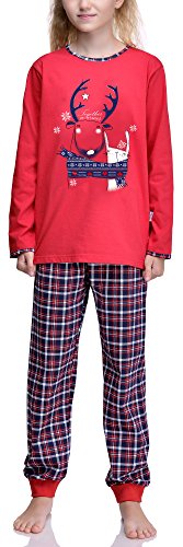 Timone Mädchen Schlafanzüge Langarm aus Baumwolle Winter Pyjama Set TITR850 (Rot, 146) von Timone