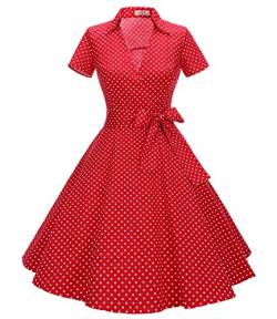 Rockabilly Kleider Damen Vintage 50er Jahre Kleider Damen Rockabilly Swing Kleider Small Red White 2XL von Timormode