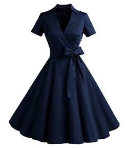 Timormode Cocktailkleid Damen Rockabilly Kleider Damen Festlich Abendkleid Kurz Vintage Kleider Damen 50er Jahre Kleider Damen Navy L von Timormode