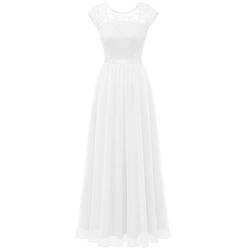 Timormode Damen Abendkleider Elegant für Hochzeit Party Cocktailkleid Maxilang Ballkleider Weiß XL von Timormode