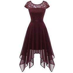 Timormode Damen Elegant Cocktailkleid Hochzeit Kurz Abendkleider Festlich Ballkleider Asymmetrisch Saum Burgund M von Timormode