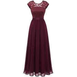 Timormode Damen Elegant Maxi Lang Abendkleider Hochzeit Rundausschnitt Brautjungfernkleider Cocktailkleider Burgundy M von Timormode