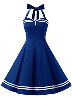 Timormode Damen Neckholder 1950er Vintage Retro Rockabilly Cocktailkleid Party Festlich Kleider 10387 Royal Blue 3XL von Timormode