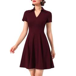 Timormode Schönes Kleid für Damen A-Line Swing Cocktail Festlich Midilang Kleid Rockabilly Kleider Damen Abendkleid Elegant Freizeitkleider Burgunderrot 3XL von Timormode