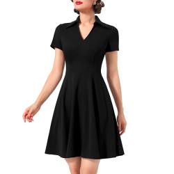 Timormode Schönes Kleid für Damen A-Line Swing Cocktail Festlich Midilang Kleid Rockabilly Kleider Damen Abendkleid Elegant Freizeitkleider Schwarz 3XL von Timormode