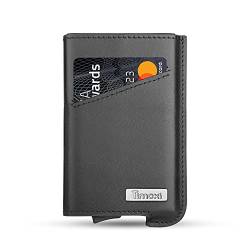 Timoxi Kreditkartenetui Geldbeutel Herren Slim Wallet mit Münzfach Aluminium Kartenetui mit RFID-Schutz Mini Portemonnaie Echtleder (Schwarz) von Timoxi