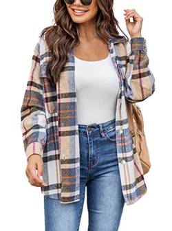 Bluse Damen Langarmshirt Lässig Oberteile Elegant Hemd Langarm Karohemd Shirts Tops mit Brusttaschen Karierte Hemdjacke Mantel von Timuspo