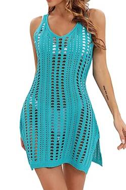 Timuspo Damen Badeanzug Abdecken Kurzes Strandkleid Sommerurlaub Sexy Häkeln Aushöhlen Bikini Coverup,Grün,L von Timuspo