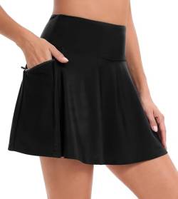 Timuspo Damen Bikinihose Badeshorts, Hohe Taille Bademode, Gefüttert mit Shorts, Baderock Badeanzug Strandrock 4 Taschen Schwarz,S von Timuspo