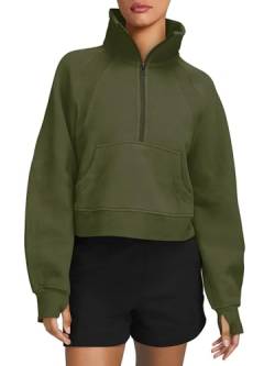 Timuspo Damen Cropped Half Zip Sweatshirts Winter Athletic Stehkragen Hoodie Daumenloch Kängurutasche Pullover & Strickjacken von Timuspo