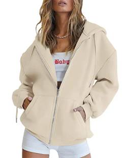 Timuspo Damen Hoodie Jacke Oversize Vintage Reißverschluss Kapuzenjacke Zip Up Kapuzenpullover Sweatshirt mit Kapuze 90er Y2K E-Girl Übergangsjacke von Timuspo