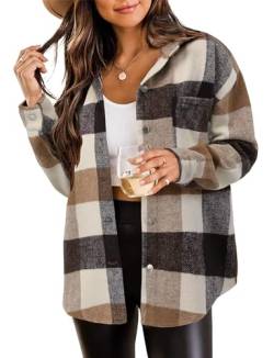 Timuspo Damen Karierte Flanelljacke Hemd Lange Ärmel Oversized Karierte Shacket Bluse für Casual Dating von Timuspo