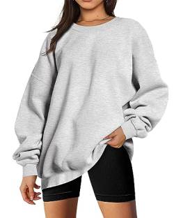 Timuspo Damen Oversize Pullover Longsleeve Einfarbig Rundhalsausschnitt Casual Sweatshirt Pullover Winter, Grau, XL von Timuspo