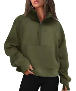 Timuspo Damen Sweatjacke Hoodie Sweatshirtjacke Pullover Oberteile Kapuzenpullover Einfarbig Zip Casual Hoodie Sweatshirt Armee-grün16 18 von Timuspo