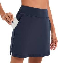 Timuspo Damen Tennis Golf Sportrock mit Hose drunter, 2-in-1 Hosenrock, kurzer Skort, dehnbarer Laufrock,Marineblau,XXL von Timuspo