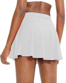 Timuspo Damen Weißer Plissee-Tennisrock mit Hose drunter Sommer High Waist Sport Golf Wandern Skorts von Timuspo