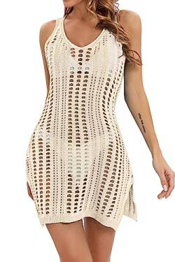 Timuspo Damen gestricktes Strandkleid Sexy ausgehöhlter Bikini Cover Up Sommer Beachwear Kleid von Timuspo