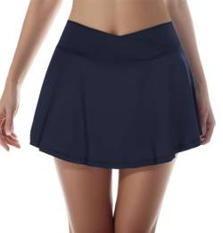 Timuspo Golfrock Damen mit Hose Tennisrock Hosenrock Kurz Skort Tennis Skirt Sport Laufen Rock für Frauen Sommerrock Minirock Marineblau XL von Timuspo