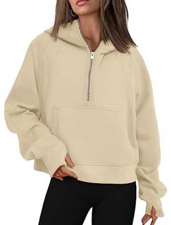 Timuspo Hoodie Damen Langarm Sweatjacke Kapuzenjacke mit Fleecet-Innenfutter Sweatshirt Zip Up Kapuzenpullover Winter Damen-Oberteile Beige XL von Timuspo