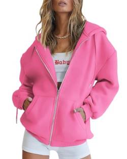 Timuspo Hoodie Damen Sweatjacke 2024 Kapuzenjacke Herbst Winter Lang Zip Sweatshirtjacke Kapuzenpullover mit Kapuze Reißverschluss Mantel Oversize Pullover Rosa L von Timuspo