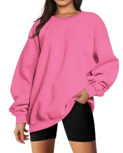 Timuspo Pullover Damen Oversize Langarm Fleece Rundhals Sweatshirt Herbst Winter Frauen Baumwolle Baumwollmischung Langarmshirt Locker Oberteile Rosa M von Timuspo