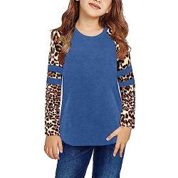 Baby Hemd Junge Kleines Mädchen Rundhalsausschnitt Solide Leopard Basic T-Shirt Tops Langarm Lose Lässige Herbstbluse T-Shirts (1-Blue, 8-9 Years) von TinaDeer