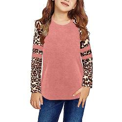 Baby Hemd Junge Kleines Mädchen Rundhalsausschnitt Solide Leopard Basic T-Shirt Tops Langarm Lose Lässige Herbstbluse T-Shirts (1-Pink, 8-9 Years) von TinaDeer