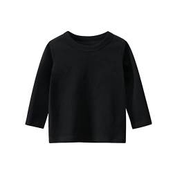 Baby Kleinkind Jungen Mädchen Basic T Shirt Solid Langarmshirt Longsleeve T-Shirt Lässige Lose Bluse T-Stück Baumwolle Rundhals Langarm Tunika Tops für 1-9 Jahre Kinder Unisex (Black, 3-4 Years) von TinaDeer