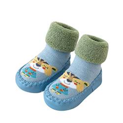 Baby Kleinkind Sockenschuhe Cartoon Socken Schuhe Kinder Mädchen Jungen Herbst Winter Warme Bodensocken Atmungsaktiv Krabbelschuhe Weiche Hausschuhe Rutschfest Lauflernschuhe (Blau, 21 EU) von TinaDeer