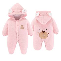 Baby Schneeanzüge Winter Overall mit Kapuze Winter Strampler Fleece Overall mit Fuß für Babys Neugeborene Kleinkind Mädchen Jungen Warm Jumpsuit für 0-12 Monate (Rosa D, 9-12 Monate) von TinaDeer