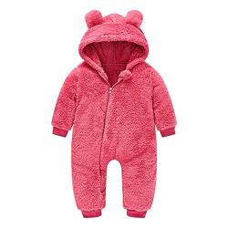 Baby Schneeanzüge Winter Overall mit Kapuze Winter Strampler Fleece Overall mit Fuß für Babys Neugeborene Kleinkind Mädchen Jungen Warm Jumpsuit für 0-12 Monate (Rot, 0-6 Monate) von TinaDeer