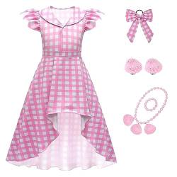 Barbie Kleidung Kleid Mädchen Festlich Pink Plaid Prinzessinenkleid Rüsche Ärmellos Kariert Freizeitkleid A-Line Elegant Cocktailkleid Party Geburtstag Hochzeit 3-12 Jahre von TinaDeer