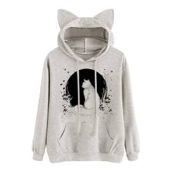 Cat Hoodie Damen Y2k Teenager Mädchen Katzen Pullover Damen mit Katzenmotiv Niedlich Kapuzenpullover mit Katzenohren Lustig Katzen Print Pulli für Frauen von TinaDeer