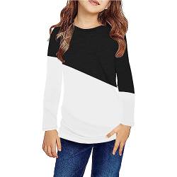 Hemd Kinder Kleines Mädchen Rundhalsausschnitt Solide Basic T-Shirt Tops Langarm Lose Lässige Herbstbluse T-Shirts (Black, 9-12 Years) von TinaDeer