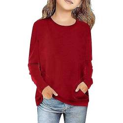 Kinder Kleidung Mädchen Langarm T-Shirt mit Taschen Herbst Baumwolle Tunika Oberteile Einfarbig Langarmshirt Casual Loose Long Sleeve Tee Tops Kinderkleidung von TinaDeer