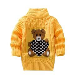 Kinder Rollkragenpullover Jungen Mädchen Strickpullover Winter Weihnachten Strick Pullover Pulli Baby Kleinkind Sweatshirt Langarm Strickpulli Bär Druck Sweater Tops (Gelb, 18-24 Monate) von TinaDeer