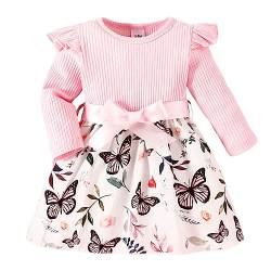 Kleinkind Mädchen Langarm Bowknot Schmetterling Drucke Rüschen Kleid Tanz Party Kleider Kleidung Adventskalenderbuch 12 (Pink, 0-3 Months) von TinaDeer
