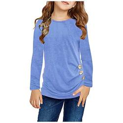 Langarmshirt für Mädchen T-Shirt Langarmshirt Lässige Einfarbig Longsleeve Tunika Tops Knoten Vorne Knopf Langarm Lässige Lose Bluse T-Shirt T-Stück für Teenager Mädchen (Himmelblau, 12-13 Jahre) von TinaDeer