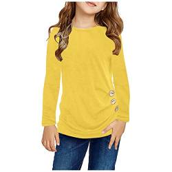 Langarmshirt für Mädchen T-Shirt Langarmshirt Lässige Einfarbig Longsleeve Tunika Tops Knoten Vorne Langarm Lässige Lose Bluse T-Shirt T-Stück für 4-13 Jahre Teenager Mädchen (Gelb, 8-9 Jahre) von TinaDeer