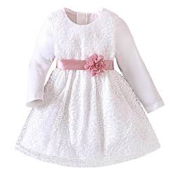 Mädchen Langarm Einfarbig Blumen Spitze Rüschen Prinzessin Kleid Tanz Party Kleider Kleidung (Z11-White, 9-12 Months) von TinaDeer