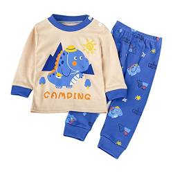 Neugeborenes Baby Jungen Zweiteiliger Schlafanzüge Dinosaurier Druck Nachtwäsche Set Kleinkind Kinder Schlafanzug Set Herbst Winter Pyjama Set 50 56 62 68 74 80 86 92 98 104 (Blau, 6-12 Monate) von TinaDeer